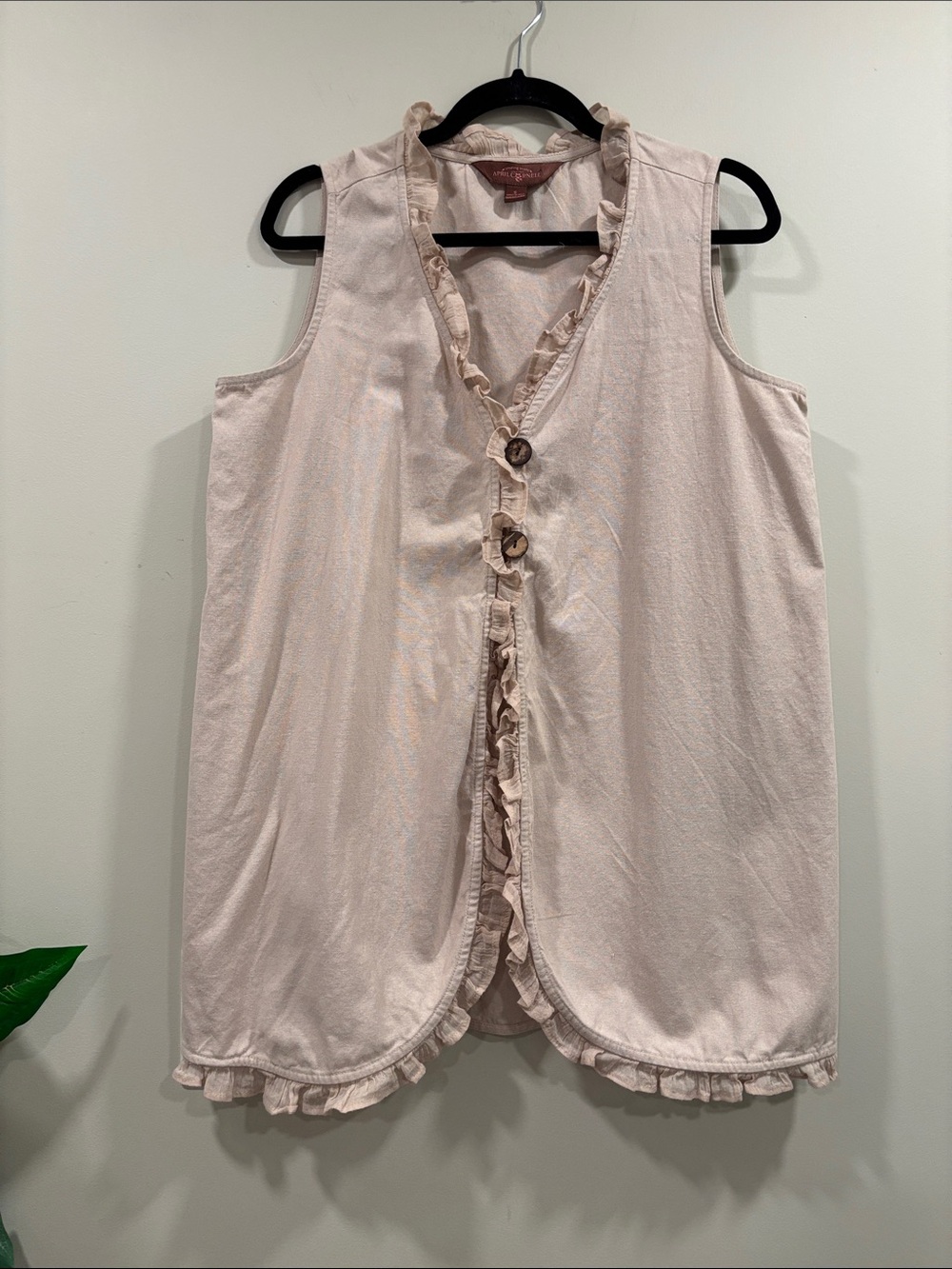 April Cornell Natural Linen Simplicity Sleeveless Cover Up with Ruffle Trim